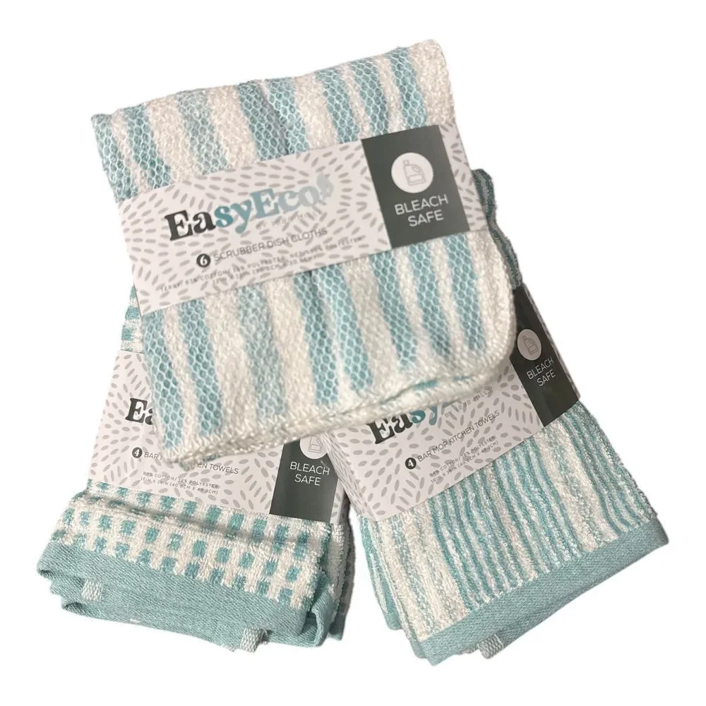 EasyEco Scrubber Dish‎ Cloths & Bar Mop Kitchen Towels Set Aqua Bleach Safe